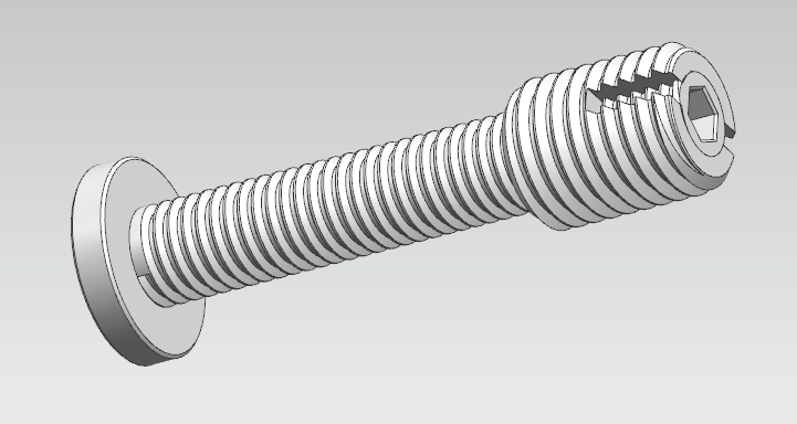 Technical drawing of the stainless steel connector bolt, with a flat head and a long thread
