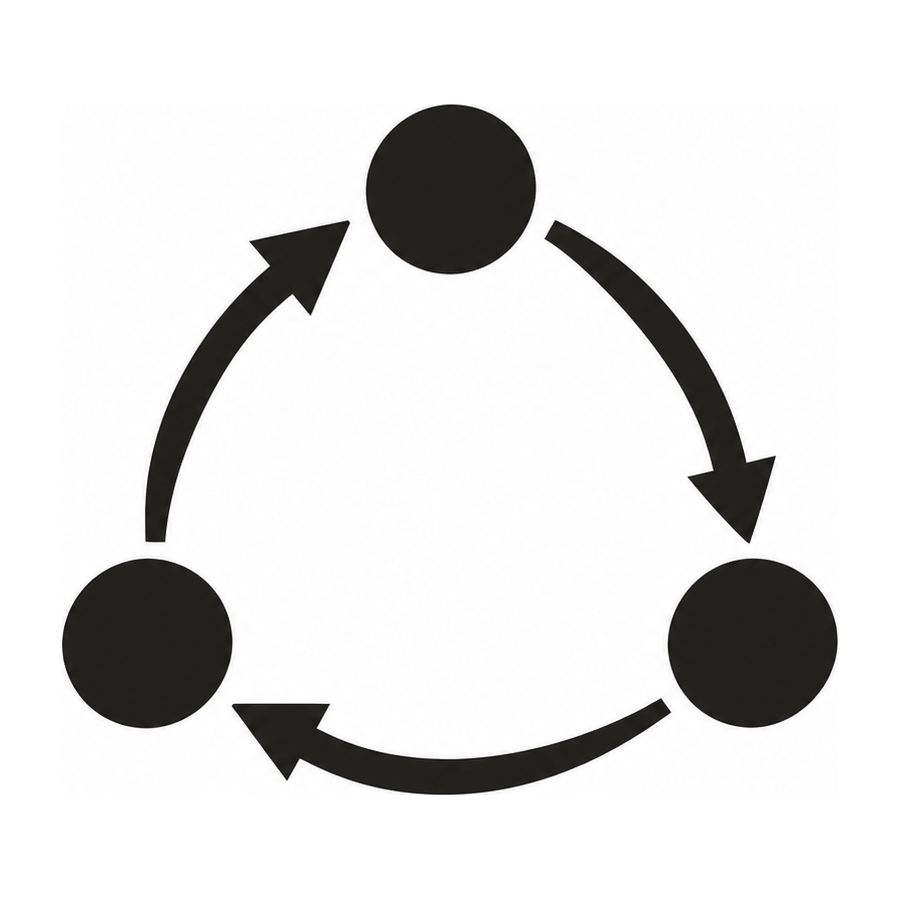 Drawing of three dots joined in a circle by three arrows, the same layout as the three-bolt cluster on every piece